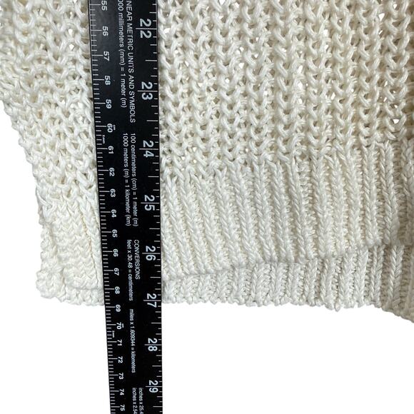 Banana Republic Italian Linen Open Knit Sweater Top | Cream Lightweight Boho | M - Picture 5 of 8